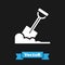 White Shovel in the ground icon isolated on black background. Gardening tool. Tool for horticulture, agriculture