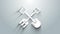 White Shovel and rake icon isolated on grey background. Tool for horticulture, agriculture, gardening, farming. Ground