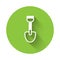 White Shovel toy icon isolated with long shadow. Green circle button. Vector