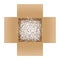 White shredded paper in cardboard box brown open for gift pack, shredded paper in the box brown top view for packaging, doodle