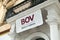 The white signage of BOV Bank of Valletta company which provides financial services in Malta in this tax heaven