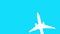 White silhouette of airplane, airliner is flying against light blue background