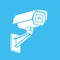 white silhouette of CCTV security camera on blue background