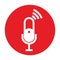 White silhouette connection microphone icon isolated on red circle - connection microphone icon