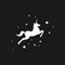 White silhouette of graceful unicorn and stars