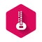White Sitar classical music instrument icon isolated with long shadow. Pink hexagon button. Vector