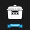 White Slow cooker icon isolated on black background. Electric pan. Vector