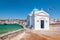 White small church in old port of Mykonos island, Cyclades, Greece