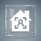 White Smart home with face recognition icon isolated on grey background. Face identification scanner icon. Facial id