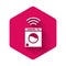 White Smart washer system icon isolated with long shadow. Washing machine icon. Internet of things concept with wireless