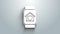 White Smart watch with house under protection icon isolated on grey background. Protection, safety, security, protect