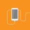 White smartphone with usb flex. Flat vector icon isolated on orange color. mobile device