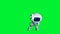 White smiling toy robot animation. Phisical motion blur. Realistic green screen 4k animation. Green screen