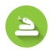 White Snake icon isolated with long shadow. Green circle button. Vector