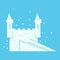 White snow castle with staircase and towers, character vector Illustration