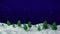 White snow field and snowfall. Winter forest landscape with Christmas trees, 3d render. Snowfall night background