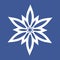 White snowflake on a blue background. Flat vector shape for cutting. Star snowflake template.