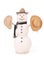 White snowman with scarf and three hat.