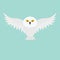 White Snowy owl. Flying bird with big wings. Yellow eyes. Arctic Polar animal collection. Baby education. Flat design. Isolated.