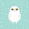 White Snowy owl. Sitting bird with wings. Snow barn. Yellow eyes. Arctic Polar animal collection. Baby education. Flat design. Iso