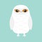 White Snowy owl. Sitting bird with wings. Snow barn. Yellow eyes. Arctic Polar animal collection. Baby education. Flat design. Iso