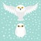 White Snowy owl. Sitting flying bird with wings. Snow barn. Yellow eyes. Arctic Polar animal collection. Baby education. Flat desi