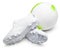 White Soccer Boots and ball on white background