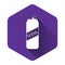 White Soda can icon isolated with long shadow. Purple hexagon button