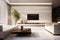 White Sofa Against TV Unit in a Minimalist Luxury Home or Hotel Modern Living Room. created with Generative AI