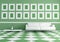 White sofa on green and white chessboard floor
