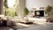 White Sofa and TV Unit in a Spacious Room Luxury Modern Living Room Interior Design with Panoramic View. created with Generative