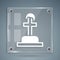 White Soldier grave icon isolated on grey background. Tomb of the unknown soldier. Square glass panels. Vector