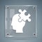 White Solution to the problem in psychology icon isolated on grey background. Puzzle. Therapy for mental health. Square