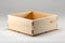 White space elegance Empty wooden crate box, minimalist and isolated