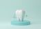 White sparkling tooth on a pedestal, clean healthy molar 3D rendering, dental care concept.