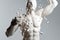 White splash milk in shape of human forms on clean background, pouring of cream or yogurt, calcium products, with Generative AI