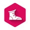 White Sport boxing shoes icon isolated with long shadow background. Wrestling shoes. Pink hexagon button. Vector