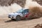 White sportcar Subaru Impreza on rally