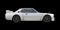 White sports coupe. White race car. Retro race. Japanese School tuning. Uniform black background. Three-dimensional model. Raster