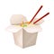 White Square Carton Box or Cardboard Eco Package with Noodles Inside and Chopsticks Vector Illustration