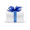 White Square Gift Box with Blue Ribbon and Bow