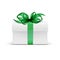 White Square Gift Box with Green Ribbon and Bow