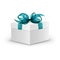 White Square Gift Box with Light Blue Ribbon