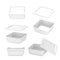 White square plastic container for food production with clippin