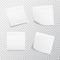White square sticker set on transparent background. Realistic stickers with folded edge. Paper labels and tags. Sticky