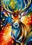 White Stag, dear colorful oil knife painting