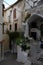 White stairs and old houses in medieval small touristic coastal town Sperlonga, Latina, Italy on sunrise