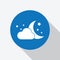 White starry night, cloud, moon, blue circle icon
