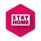 White Stay home icon isolated with long shadow. Corona virus 2019-nCoV. Pink hexagon button. Vector.