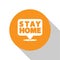 White Stay home icon isolated on white background. Corona virus 2019-nCoV. Orange circle button. Vector.